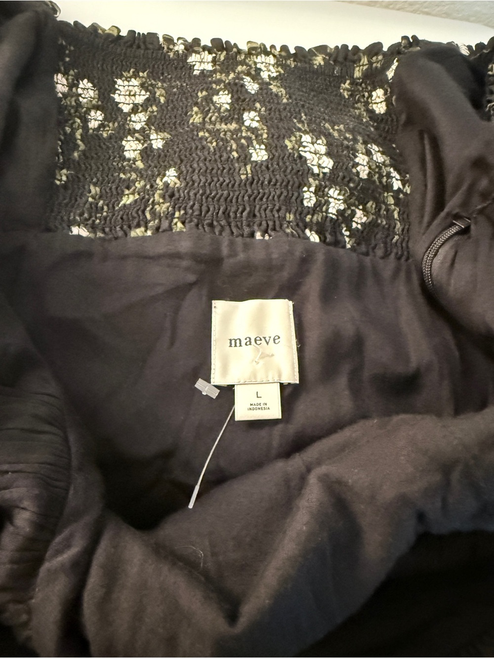 Maeve Black Floral Puff-Sleeve Midi Dress with White & Green Print - Picture 3 of 9